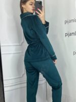 Костюм велюровий шаль смарагд білий кант - Зображення 7