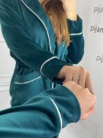 Костюм велюровий шаль смарагд білий кант - Зображення 4