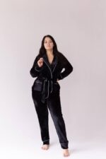 Костюм велюровий шаль чорний білий кант - Зображення 7