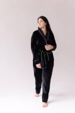 Костюм велюровий шаль чорний білий кант - Зображення 5