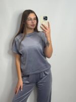 Комплект трійка з плюшевого велюру сірий 2 - Зображення 8