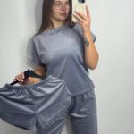 Комплект трійка з плюшевого велюру сірий 2