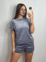 Комплект трійка з плюшевого велюру сірий 2 - Зображення 3