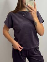 Комплект трійка з плюшевого велюру баклажановий - Зображення 6