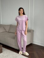 Комплект трійка з плюшевого велюру пудра 2 - Зображення 2