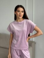 Комплект трійка з плюшевого велюру пудра 2