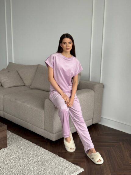 Комплект трійка з плюшевого велюру пудра 2 - Зображення 7