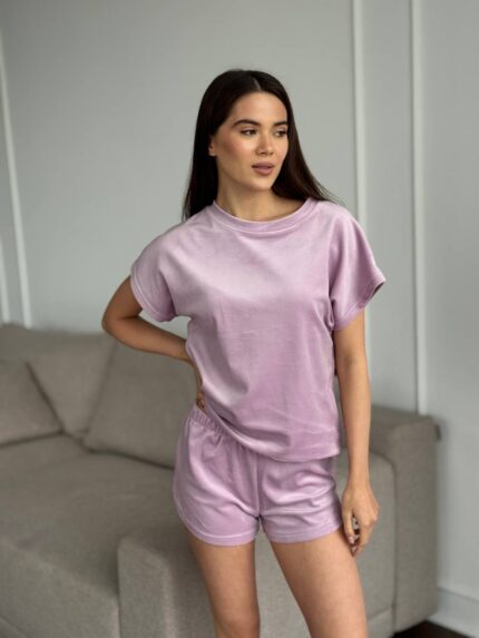 Комплект трійка з плюшевого велюру пудра 2 - Зображення 5