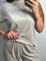 Комплект трійка з плюшевого велюру беж - Зображення 5