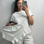 Комплект трійка з плюшевого велюру молочний