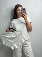 Комплект трійка з плюшевого велюру молочний