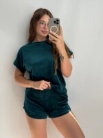 Комплект трійка з плюшевого велюру смарагд - Зображення 2