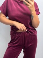 Комплект трійка з плюшевого велюру бордовий - Зображення 8