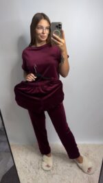 Комплект трійка з плюшевого велюру бордовий - Зображення 4