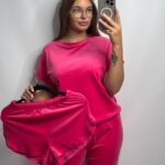 Комплект трійка з плюшевого велюру малиновий