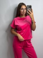 Комплект трійка з плюшевого велюру малиновий - Зображення 7