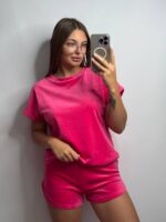 Комплект трійка з плюшевого велюру малиновий - Зображення 4