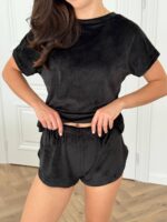 Комплект трійка з плюшевого велюру чорний - Зображення 2