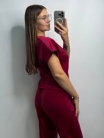 Комплект трійка з плюшевого велюру вишневий - Зображення 4