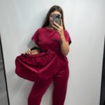 Комплект трійка з плюшевого велюру вишневий