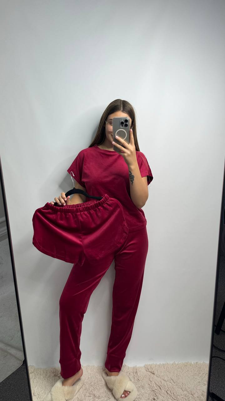 photo_2025-12-02_20-13-06 Комплект трійка з плюшевого велюру вишневий - Зображення 1