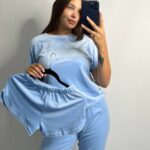 Комплект трійка з плюшевого велюру блакитний