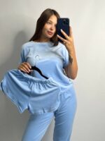 Комплект трійка з плюшевого велюру блакитний