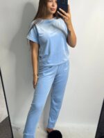 Комплект трійка з плюшевого велюру блакитний - Зображення 8