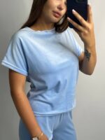 Комплект трійка з плюшевого велюру блакитний - Зображення 4