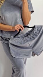 Комплект трійка з плюшевого велюру сірий