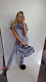 Комплект трійка з плюшевого велюру сірий - Зображення 2