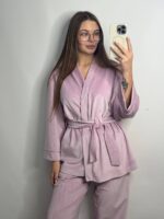 Вишуканий домашній костюм на запах пудра 2 - Зображення 9