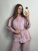 Вишуканий домашній костюм на запах пудра 2