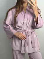 Вишуканий домашній костюм на запах пудра 2 - Зображення 7