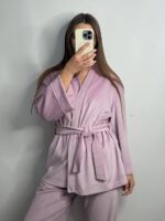 Вишуканий домашній костюм на запах пудра 2 - Зображення 6