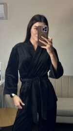 Вишуканий домашній костюм на запах чорний - Зображення 7