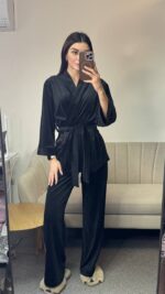 Вишуканий домашній костюм на запах чорний - Зображення 5