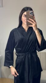 Вишуканий домашній костюм на запах чорний - Зображення 4