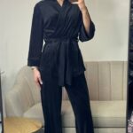 Вишуканий домашній костюм на запах чорний