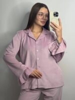 Плюшевий домашній костюм з рюшою пудра