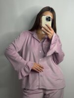 Плюшевий домашній костюм з рюшою пудра - Зображення 3