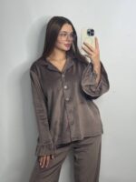 Плюшевий домашній костюм з рюшою мокко - Зображення 6