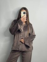 Плюшевий домашній костюм з рюшою мокко