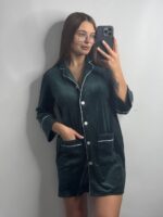 Плюшева сорочка на ґудзиках смарагд білий кант - Зображення 5