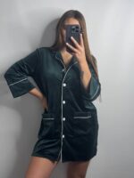 Плюшева сорочка на ґудзиках смарагд білий кант - Зображення 4