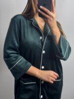 Плюшева сорочка на ґудзиках смарагд білий кант - Зображення 3