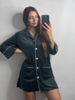 Плюшева сорочка на ґудзиках смарагд білий кант