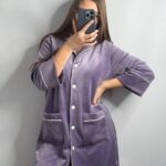Плюшева сорочка на ґудзиках ліловий білий кант