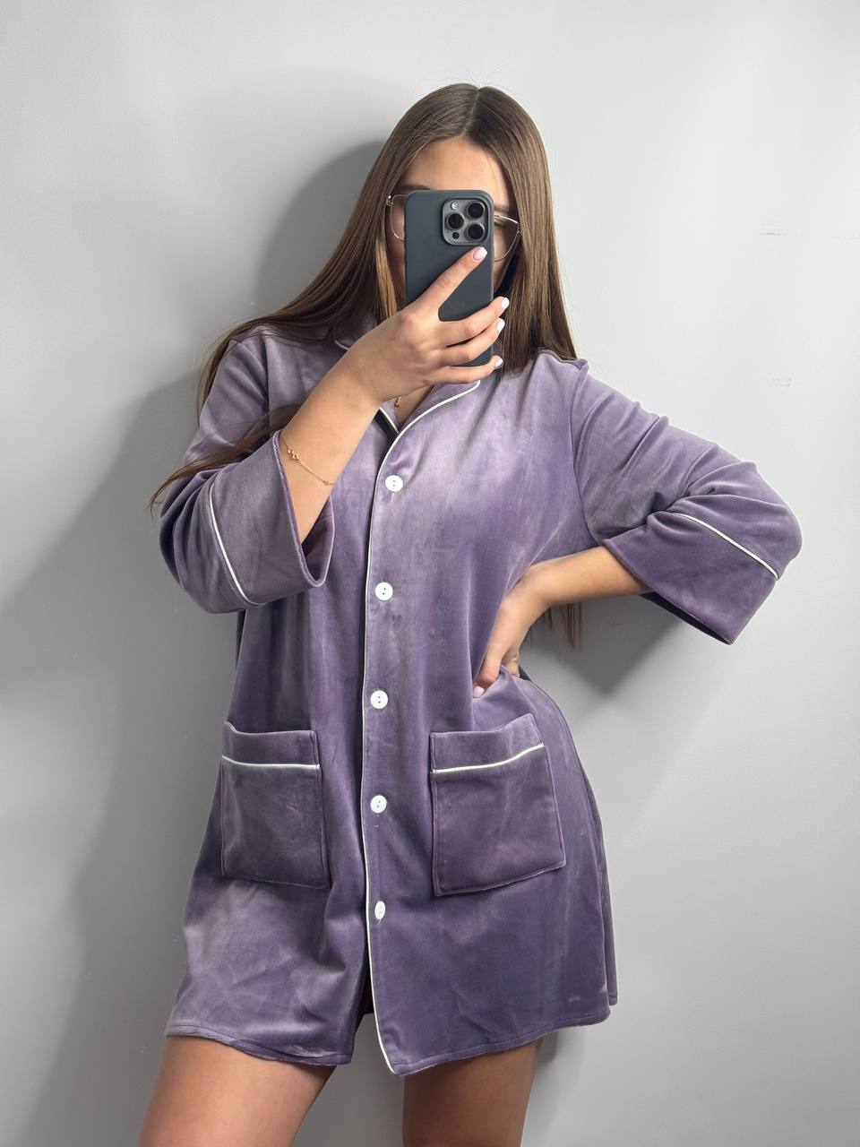 photo_2025-12-04_09-18-20 Плюшева сорочка на ґудзиках ліловий білий кант - Зображення 1