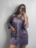 Плюшева сорочка на ґудзиках ліловий білий кант - Зображення 7